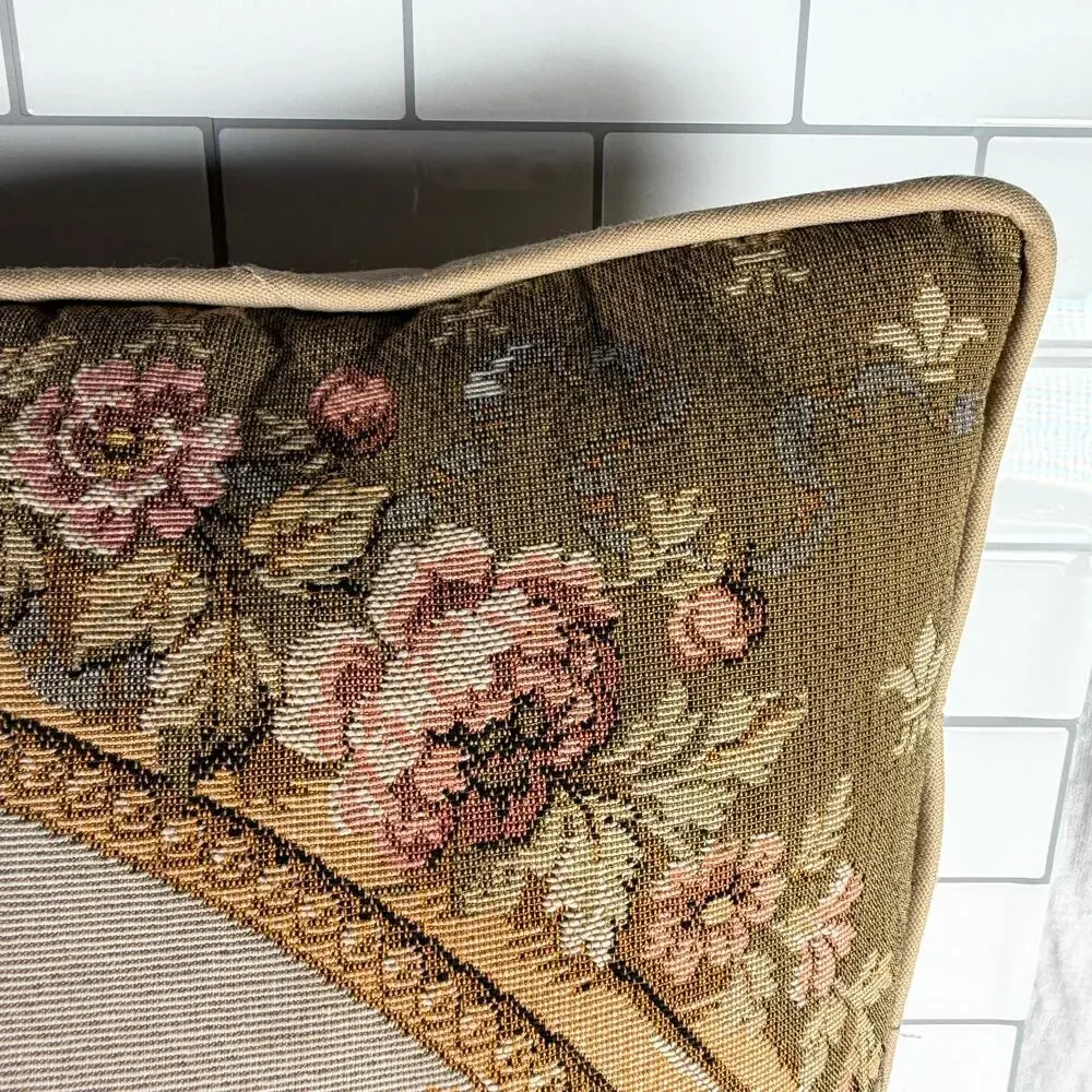 Vintage French Country Tapestry Courting Scene Throw Pillow 17x17